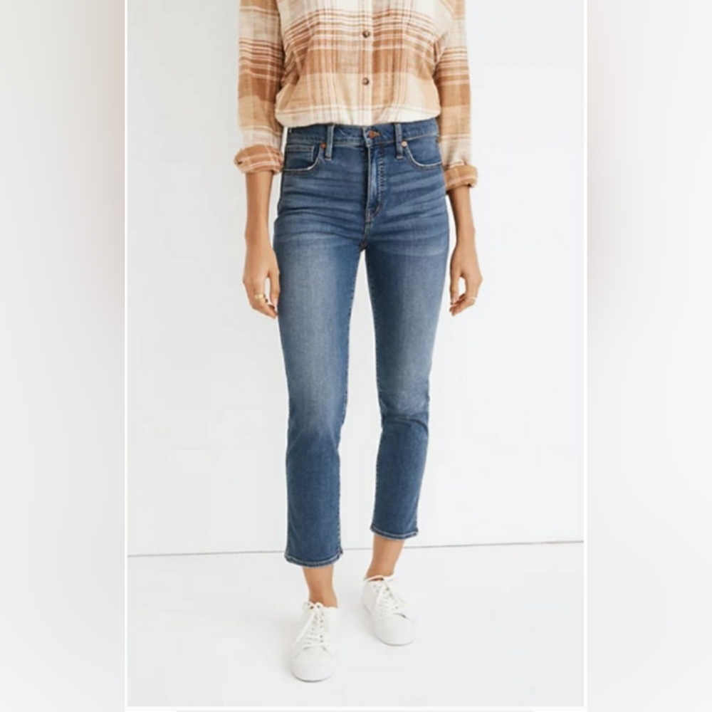 Madewell Stovepipe Jeans High Rise Straight Leg Stretch Denim Dearham Wash Blue